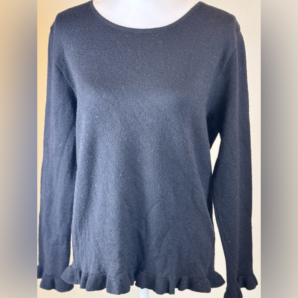MFH Knits Women’s XL Alpaca Wool Blend Black Ruffle Hem Sweater